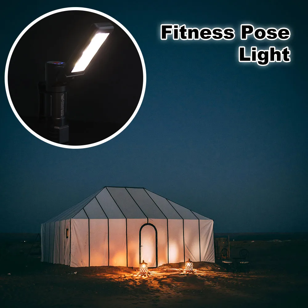 6-Modes Dimming Handheld Worklight USB Rechargeable 180-Degree Rotation Portable Gym Lamp Waterproof Design Foldable Portable