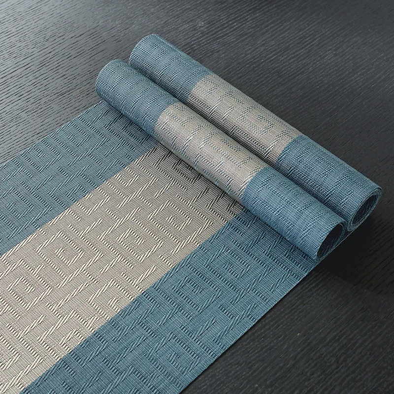 Chinese style tea mat, Zen style PVC tea mat, table flag, tablecloth, woven Chinese styleea Table TV Cabinet Long Bar Tablecloth