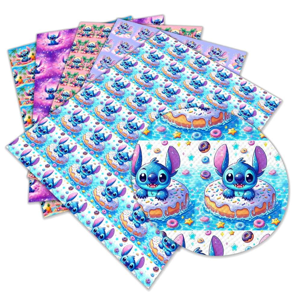 30x22cm Disney Stitch Kids Cartoon Print Artificial Leather for DIY Holiday Hair Bows Bag Wallet Crafts Faux Leather