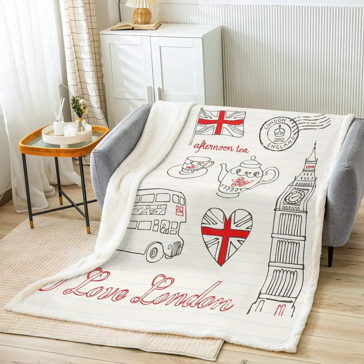 

London Kids Throw Blanket,Telephone Booth Big Ben Vintage Bus Bed Blanket for Boys Girls Adults,Famous Urban