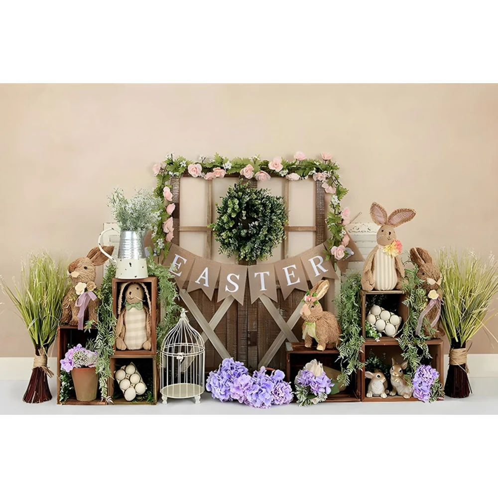 Spring Easter Rabbit Photography Background Easter Window Color Eggs Baby Shower Newborn Portrait Backdrop Photo Studio Props