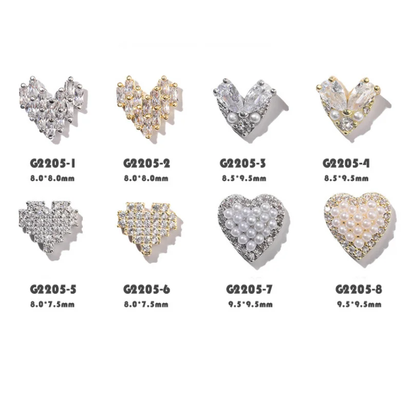 5Pcs Sparkle Nail Zirkoon Bedels Sieraden Hartvormige Multi-Ontwerpen Kwaliteit Diamanten Nail Strass Gems Voor Manicure Nail supply