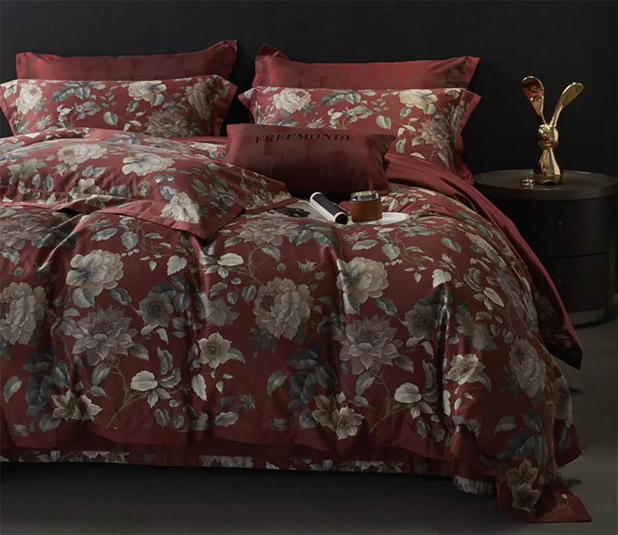 Romantic vintage pastoral flower beding set,full queen king retro red green beige home textile bed sheet pillow case quilt cover