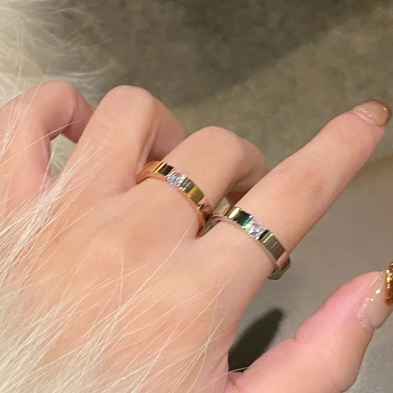 Titanium Steel Rings for Women Minimalist Silver Color Zircon Ring Men Fashion Engagement Wedding Jewelry Gifts Anillos Коль