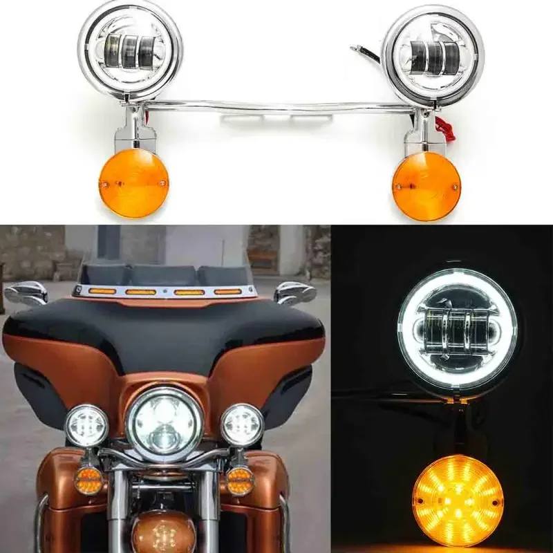 Motorcycle Passeren Mistlamp Bar Richtingaanwijzers Mistlampen Set Chroomstaal Voor Honda Voor Suzuki Voor Kawasaki Voor Yamaha - afbeelding 2