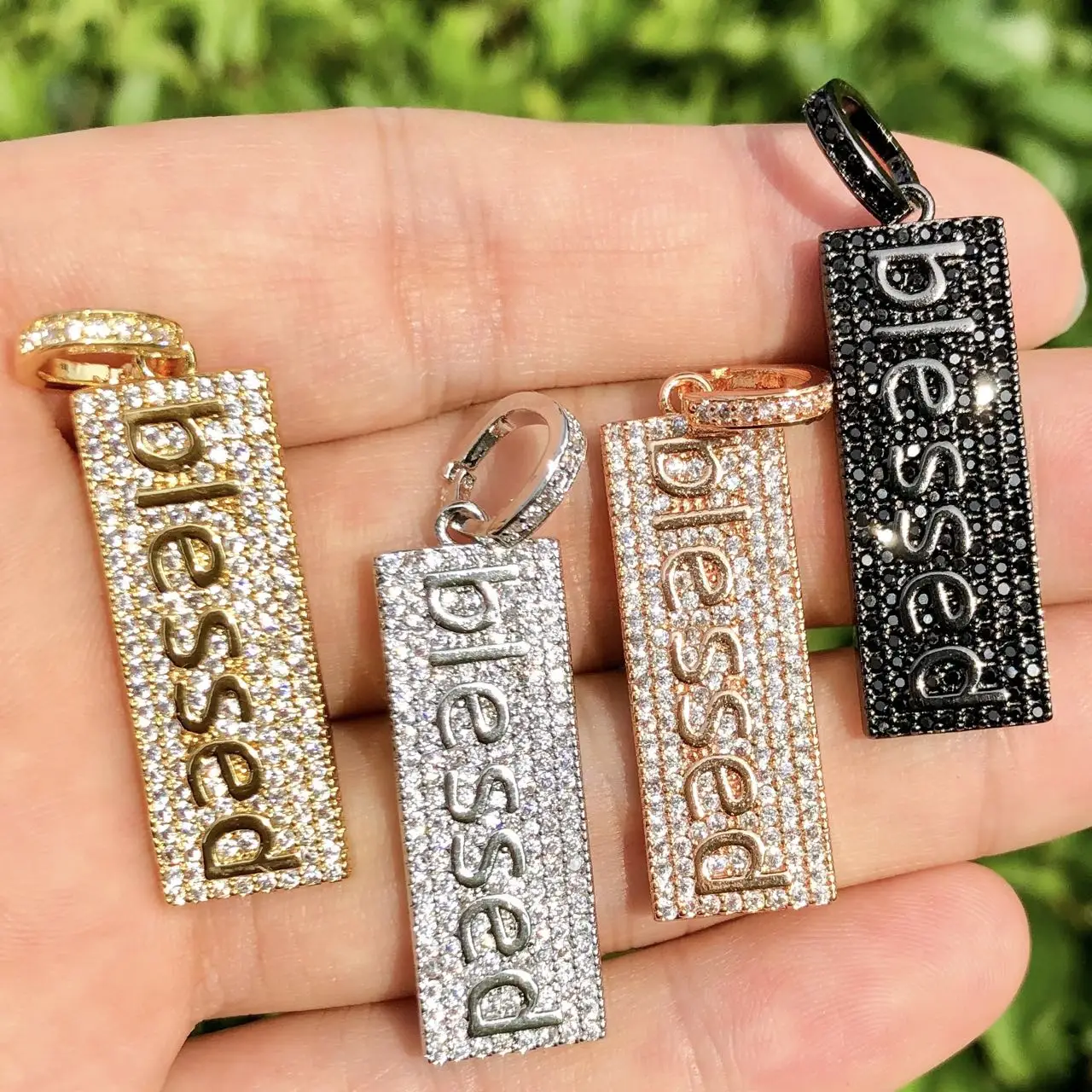 5 Pcs Cubic Zirconia Pave Blessed Word Charms Gold Plated Letter Pendant For Woman Bracelet Necklace Bangle Jewelry Making