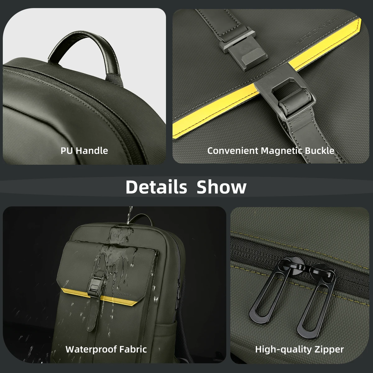 حقيبة ظهر للأعمال من HK Flap للرجال مقاومة للماء مقاس 15.6 بوصة للكمبيوتر المحمول حقيبة ظهر كاجوال ذات سعة كبيرة حقيبة مدرسية حقيبة ظهر للسفر #6