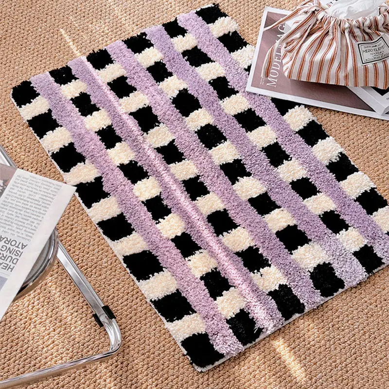 Chessboard imitation cashmere household bathroom floor mat, water-absorbing, dirt-resistant and non-slip floor mat carpet