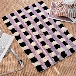 Chessboard imitation cashmere household bathroom floor mat, water-absorbing, dirt-resistant and non-slip floor mat carpet