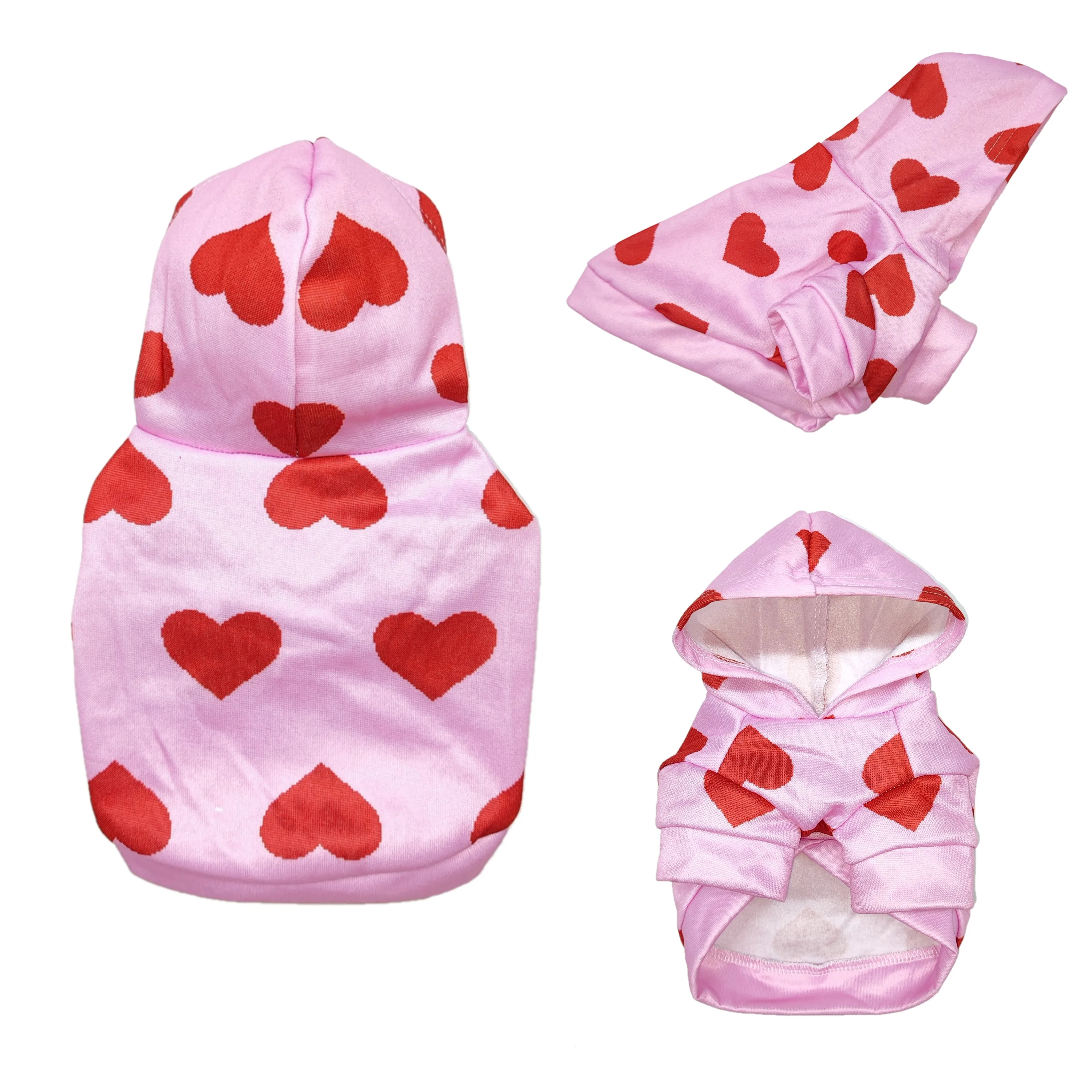 

Heart Pattern Print Dog Hoodie Clothes Pink Color Autumn Winter Wear Soft Warm Pet Clothing Suitable for Small Medium Doggie