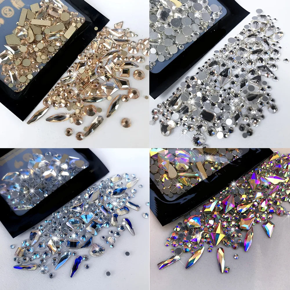 170 pezzi misti rotondi cristallini per nail art strass champagne AB flatback glitter diamanti pendenti per unghie gemme di vetro parti per manicure