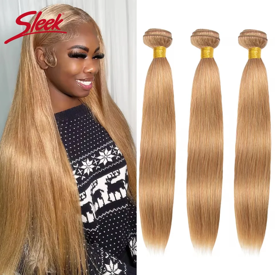 Elegante loira brasileira Remy Cabelo Humano Weave Bundles, Natural Straight, 27 Cor Mink, Silky Extensão, 8 a 28"