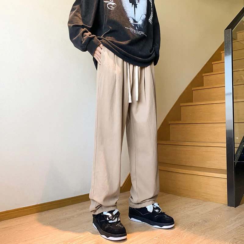 Summer New 2023 Harajuku Fashion Daily Men's Loose Straight Comfortable Casual Color Cloth Pants Khaki Black American Style Wear