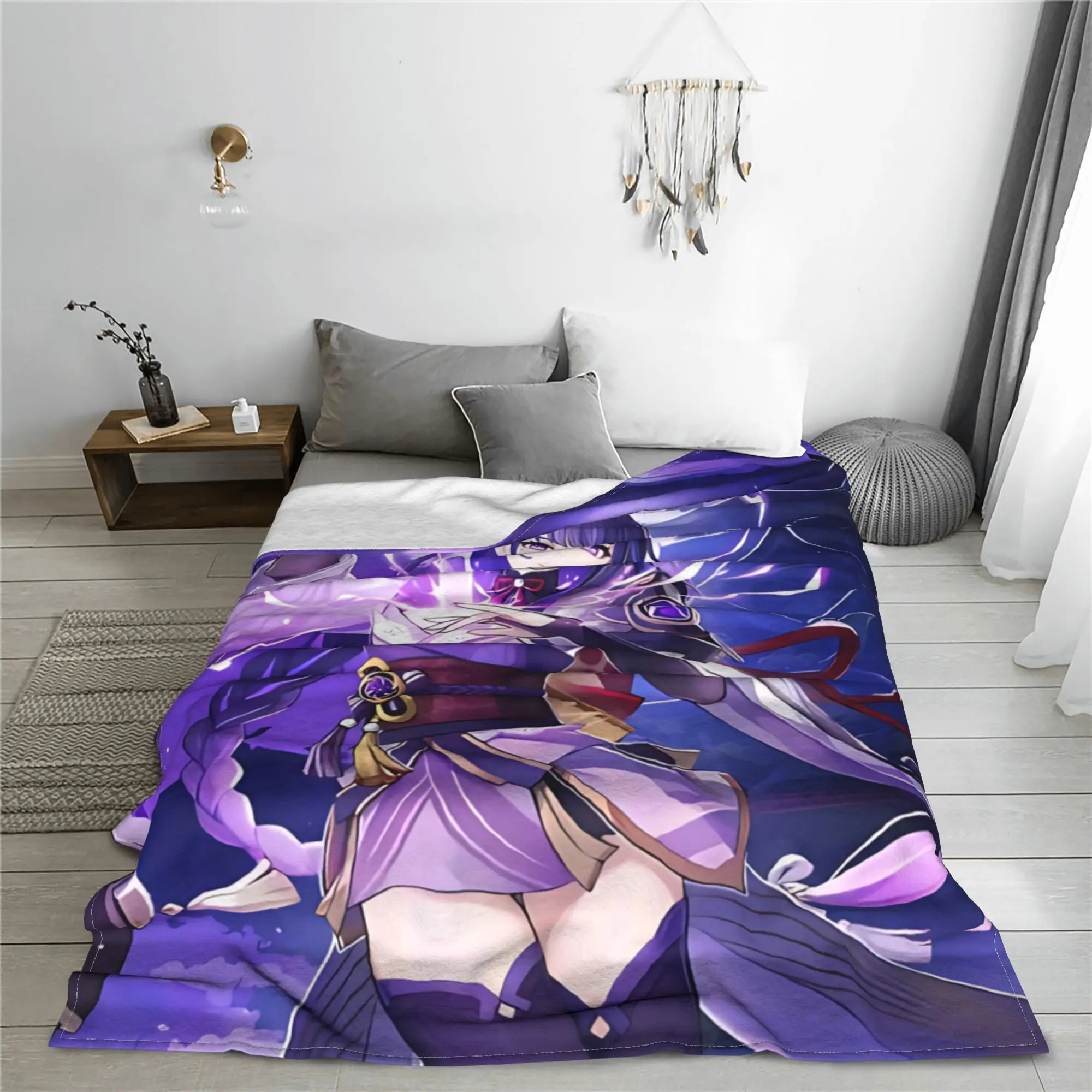 1PC Genshin Impacts Raiden Shogun  home room decorations Winter Blankets for Adults Bedding Home Interior Sofa Knee