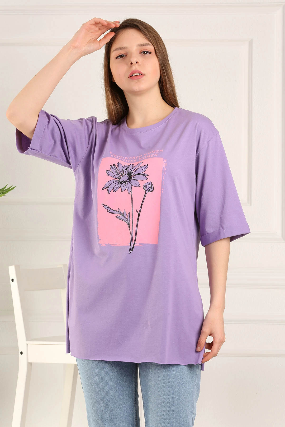 Flower Printed Tshirt NY-Purple