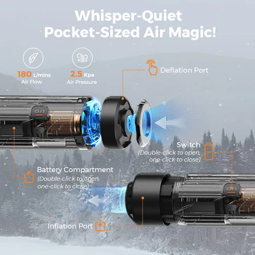 Imagen 2 del producto FLEXTAIL ZERO PUMP - Bomba de aire para acampar de 30 g, inflador eléctrico portátil para colchonetas para dormir, 1 batería recargable incluida