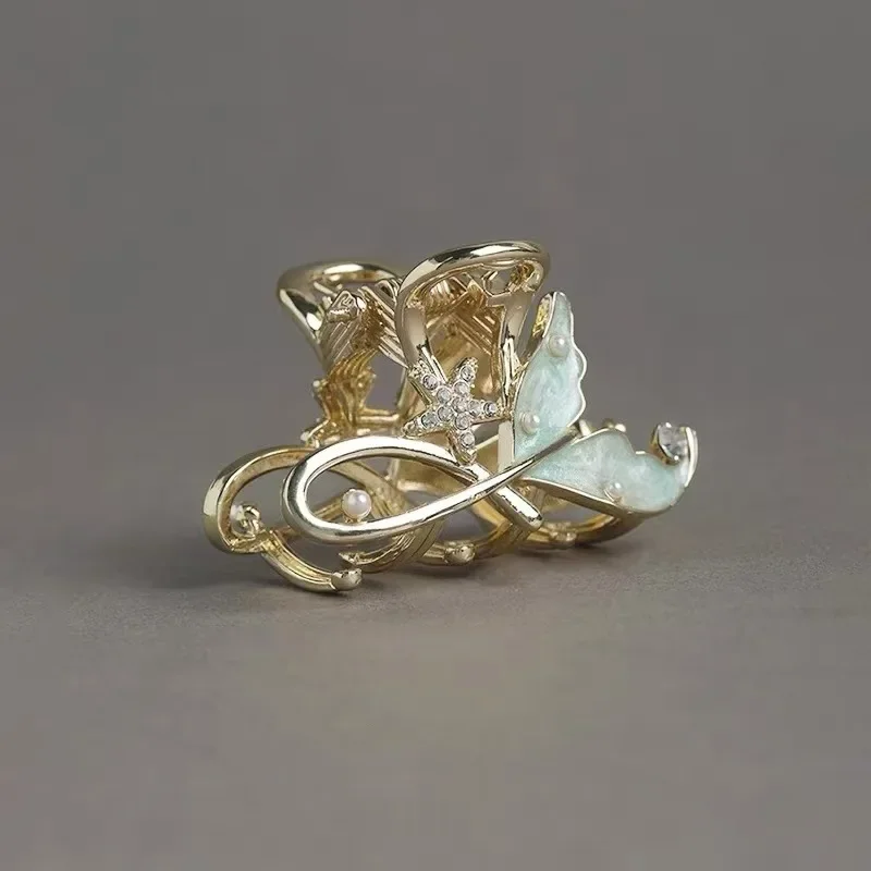 프렌치 스타일 진주 물고기 꼬리 헤어 클로 고급 여성용 뒷머리 반묶음 헤어 그립 정교한 헤어 클립 헤어 액세서리