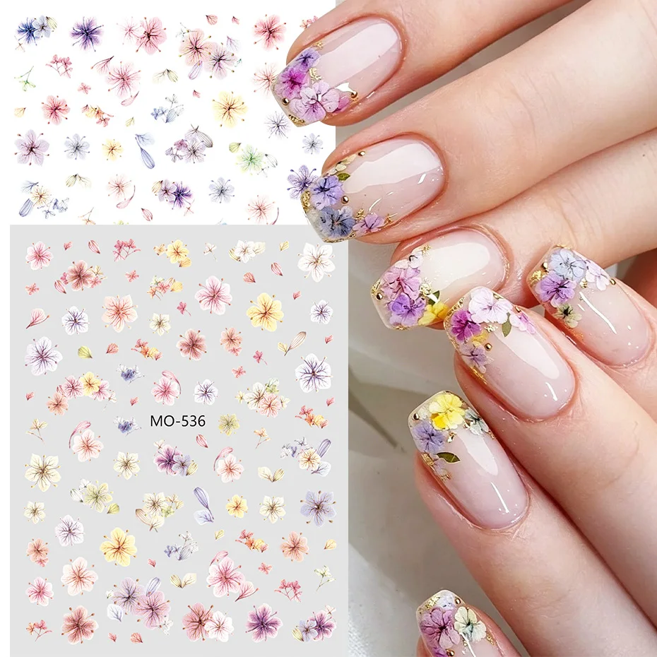 Bunte Gänseblümchen-Blütenblatt-Nagelkunst-Aufkleber, Jelly Pink Blau Lila Blühende Mini-Blumen, Simulierte Blumen-Nageldekorationen