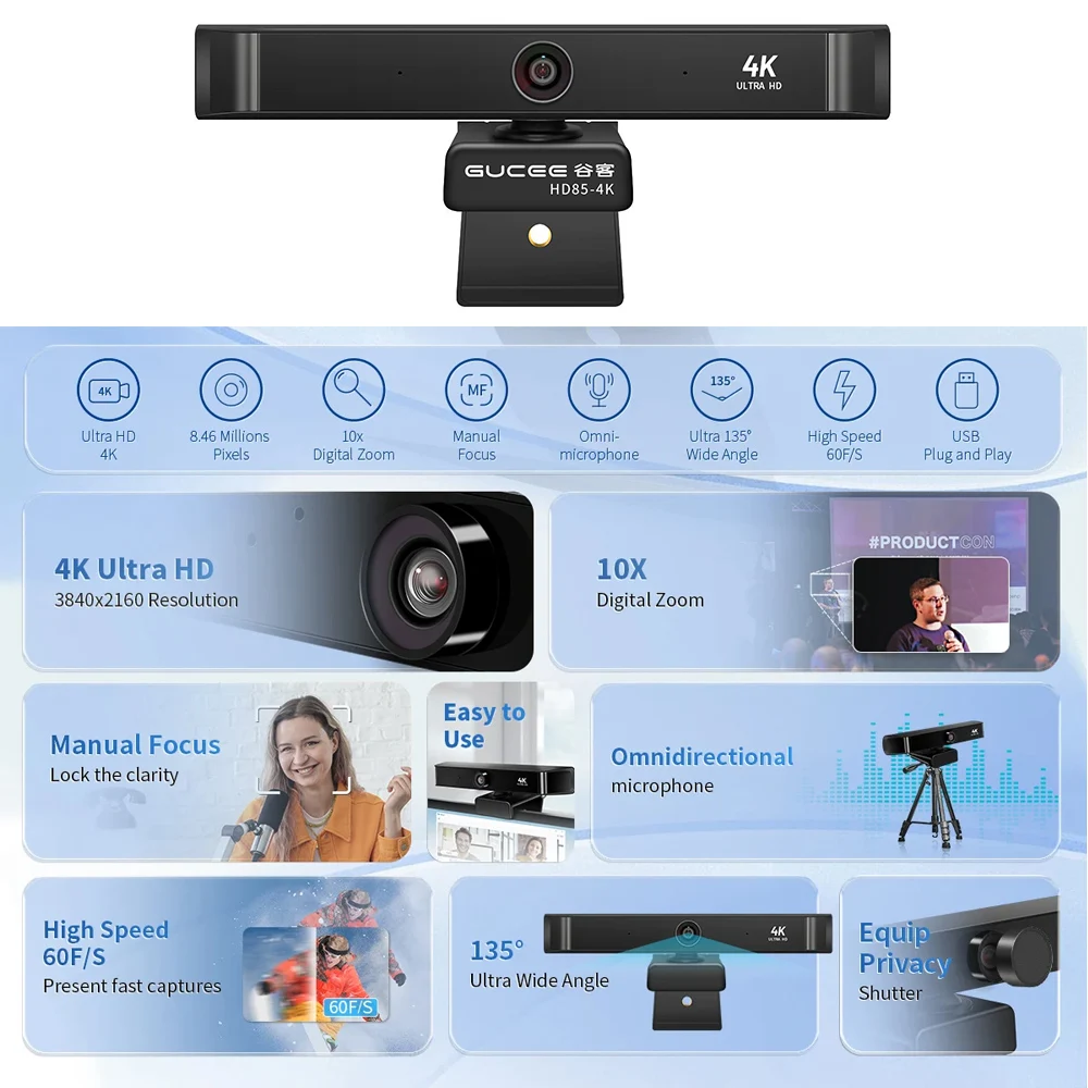 4K UHD 60fps 10x Zoom Autofocus USB Webcam Voor Videoconferentie Online Onderwijs Boardcast Digitale Camera webcam