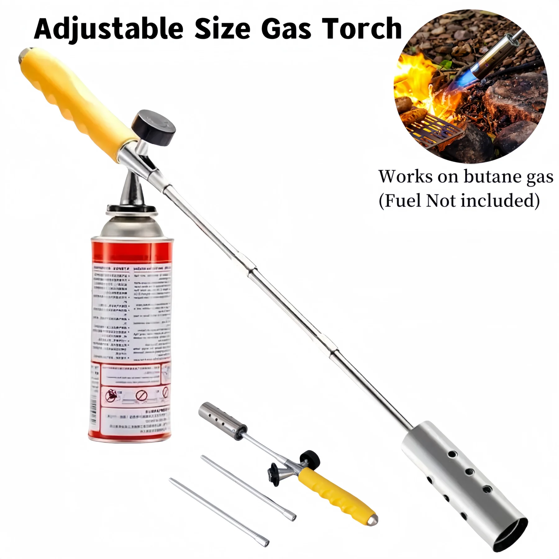 Antorcha de Gas de tubo desmontable, tubo grueso de quemador de acero inoxidable, soplete de butano para hornear hierba, quemador de Gas de encendido y encendido, 1 ud.