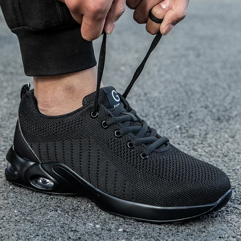 أحذية أمان رجالية وسادة هوائية أحذية عمل رجالية خفيفة الوزن قابلة للتنفس مع حماية أحذية بمقدمة فولاذية مضادة للثقب