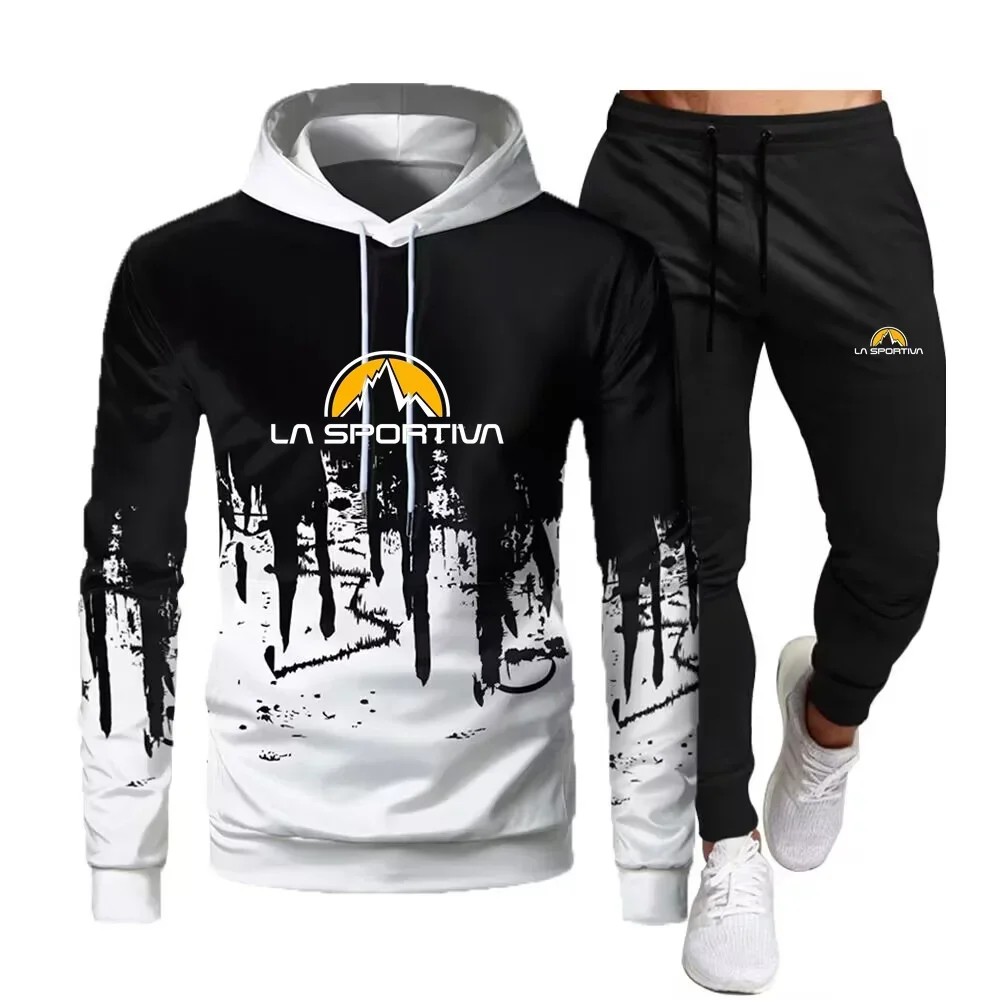 2024 Sportiva Set da uomo Pullover con cappuccio + Pantaloni della tuta 2024 Nuovo autunno Pesca Sport Casual Jogging Abbigliamento sportivo Set da 2 pezzi per uomo