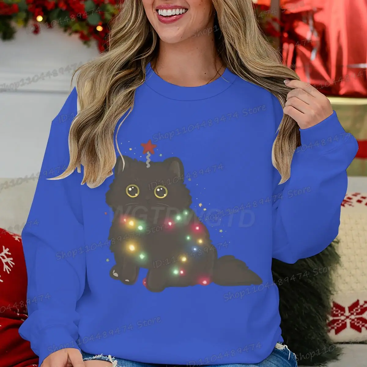 Cartoon Christmas Cat Sweatshirts Animal Lover Men Women Y2K Sudaderas Autumn Winter Aesthetic Merry Christmas Pullover Tops