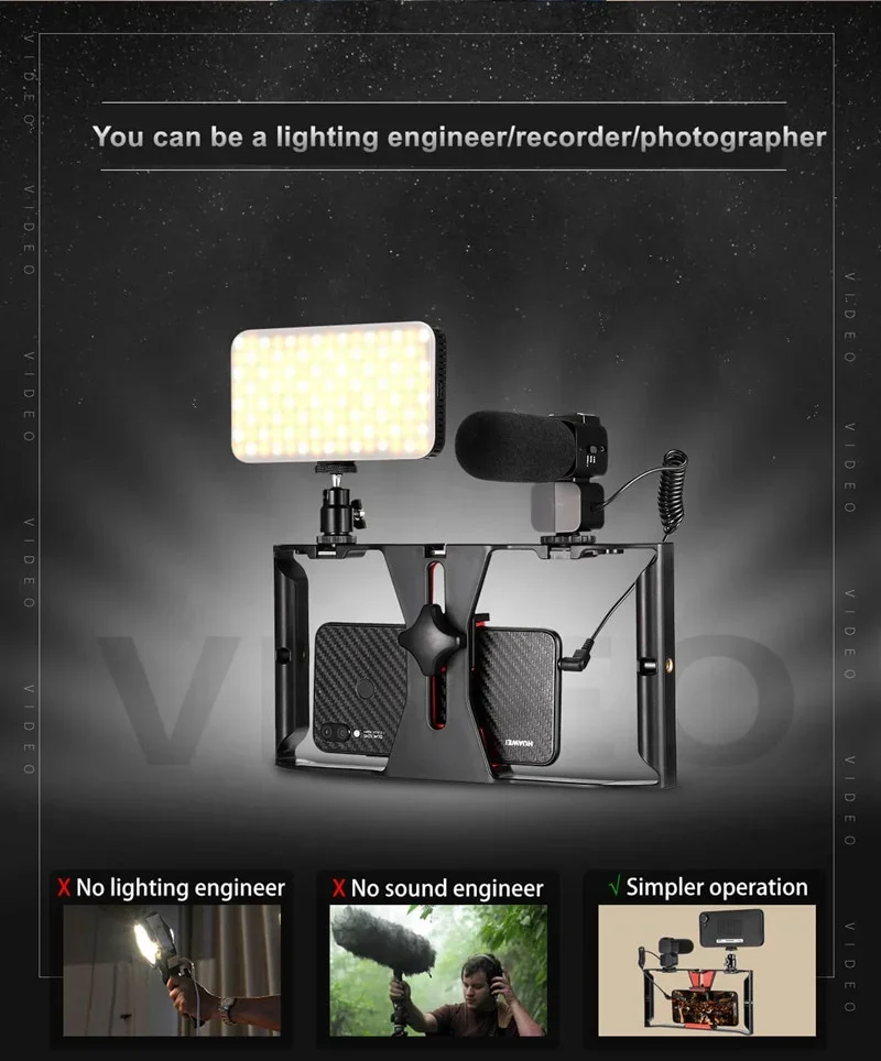 Live Broadcast Equipment Vlog Kit Mobile Phone Stabilizer Phone Mount with LED Light and Microphone for Live Streaming