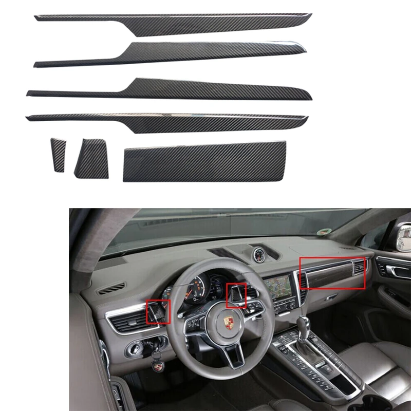

For Porsche Macan Dry Carbon Fiber Interiors 7 PCS Trim Cover Dashboard Console 2014-2017 Car Accessories Macan Interior