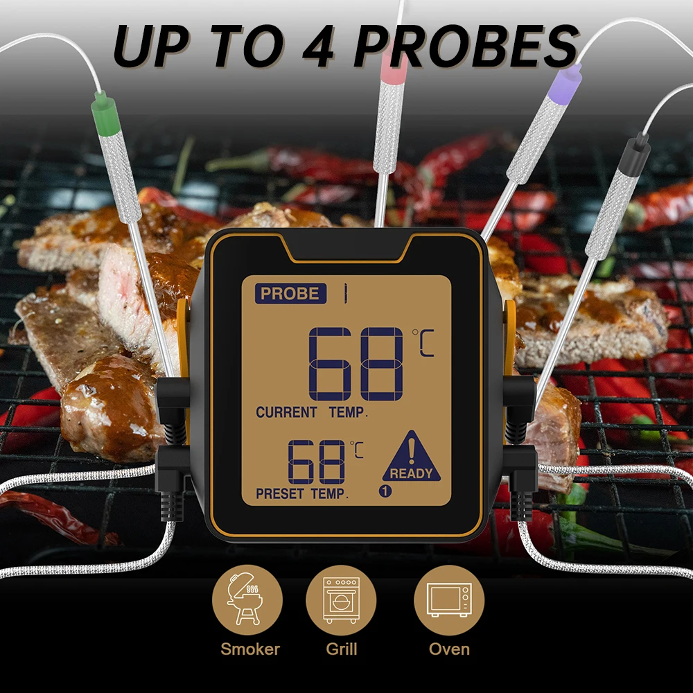 APP Smart Remote Wireless Food Kitchen Oven Thermometer Probe For BBQ Grill Oven Meat Timer Temperature Manually Set -50℃~300℃