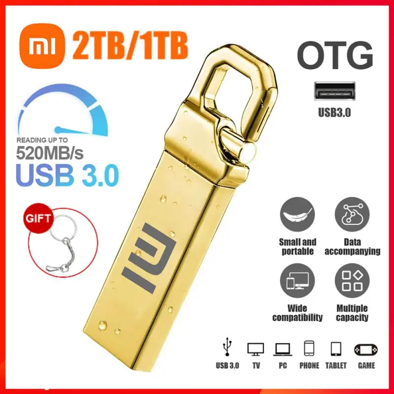 Xiaomi High Speed Pen Drive 2TB 1TB USB Flash Drive USB 3.0 Memoria USB 128GB Pendrive Metal Usb Sticks With Key For Laptop Com
