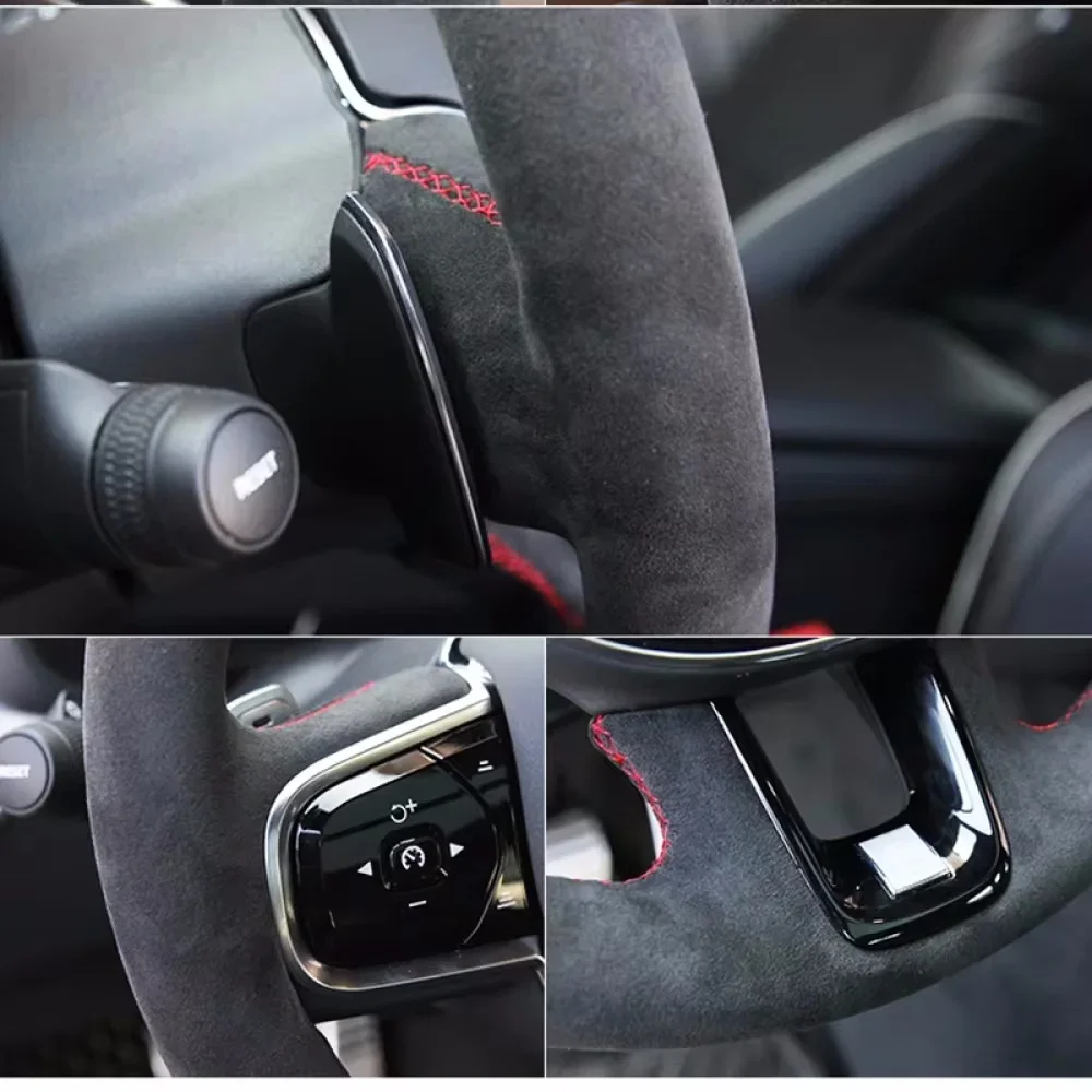 غطاء عجلة القيادة مثقوب مصنوع يدويًا من جلد الغزال الأسود لنيسان تيدا فيرسا نوت ليفينا سيلفي ملحقات السيارة #2