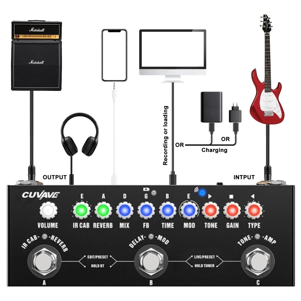 M-VAVE CUBE BABY Delayed Multi-Effects  for Guitar/Bass/Acoustic with 8 Analog and Vocal Reverb Shaker Pedal