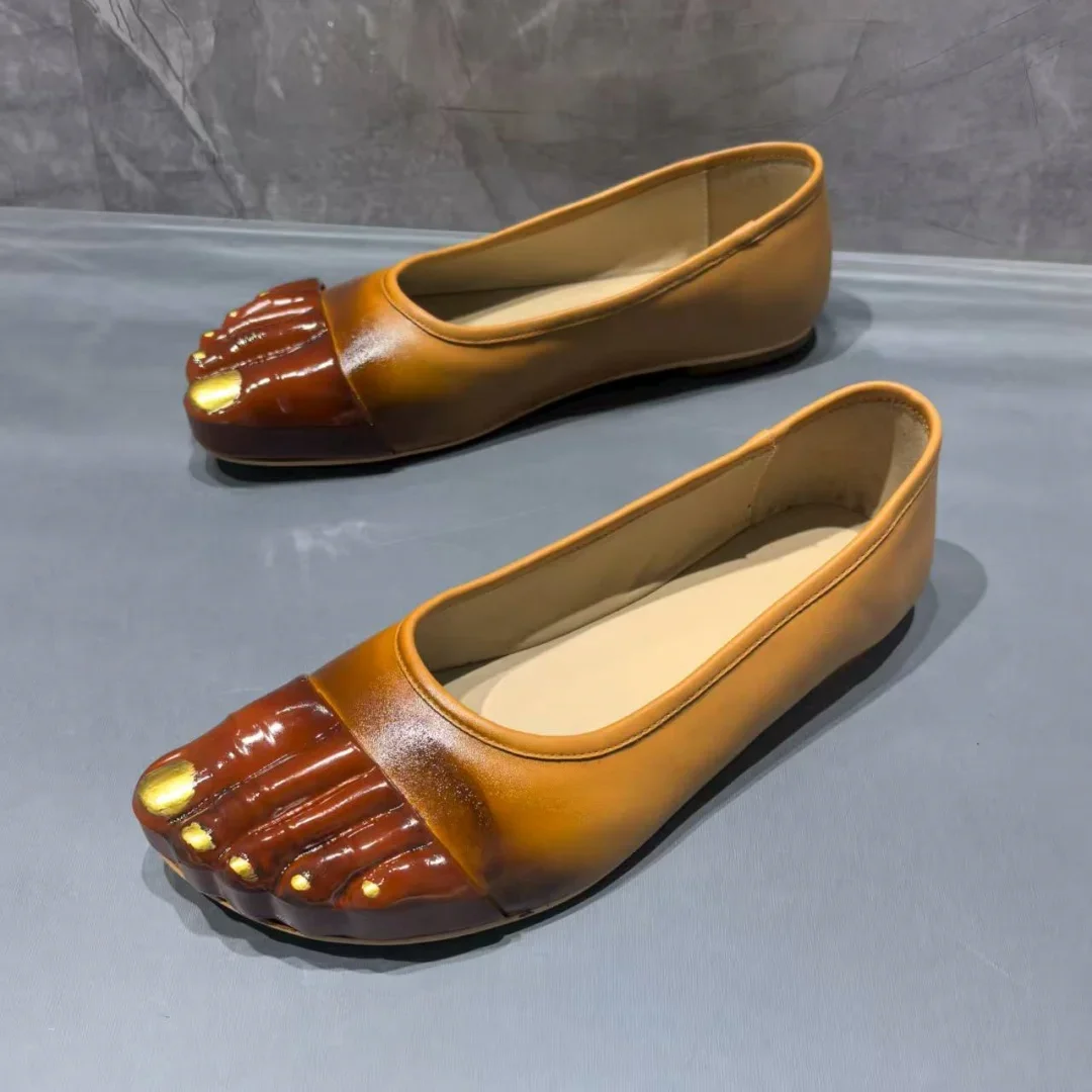 Mary Jane Brown Orange Rub Colors Flat Sole Slip On Zapatos Para Concise Five-Finger Shape Tabi Split Toe Women's Single Shoes