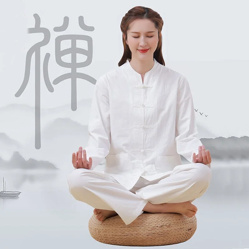 Retro Chinese Kung Fu Tai Chi Clothing Martial Arts Wushu Uniform 100% Cotton Tops+Pants Set Tai Chi Yoga Sports Exercise Suit