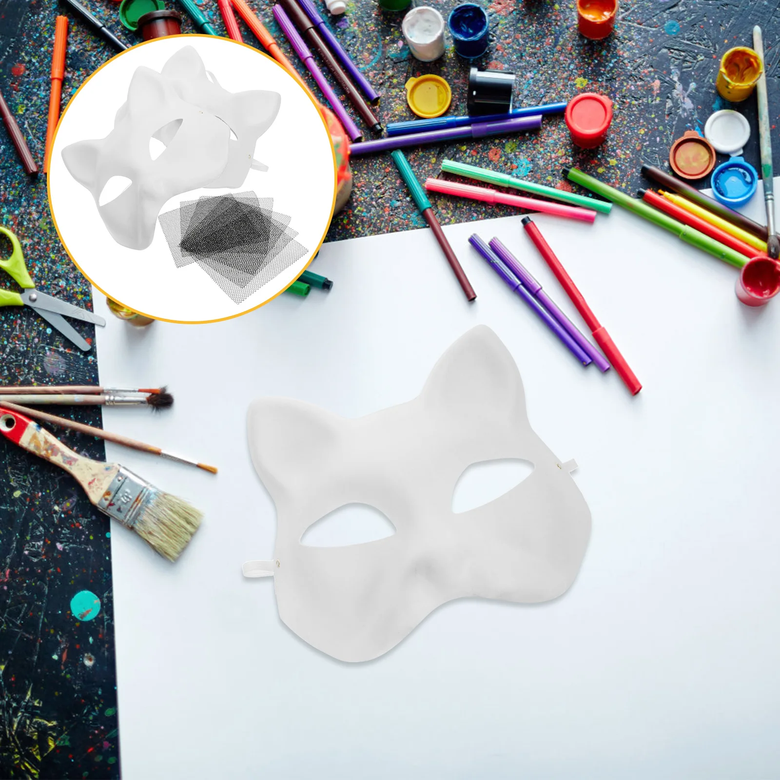 

3Sets Cat Mask Unfinished Blank Paper Mask DIY Paintable Half Face for Cosplay Party Masquerade Craft Supplies