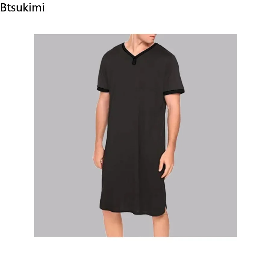 2024 Men\'s Short Sleeve Nightdress Nightgown Sleepwear Nightshirts Robes Loose Bathrobe Skin Friendly Pajamas Shirts Robes Dress