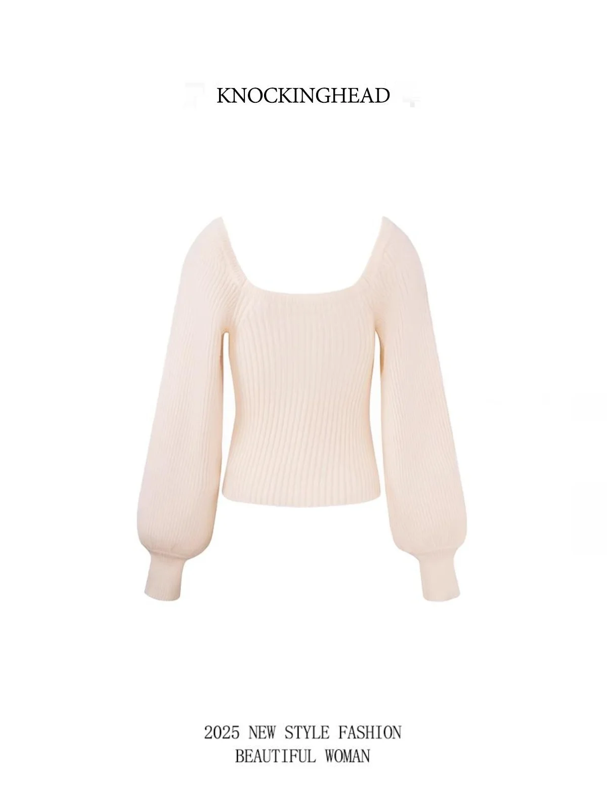 

Ele Pure Color Square Collar Bubble Sve Knitted Sweater for Women Spring 2025 Knitting Faion Commute Sle Slim Fit