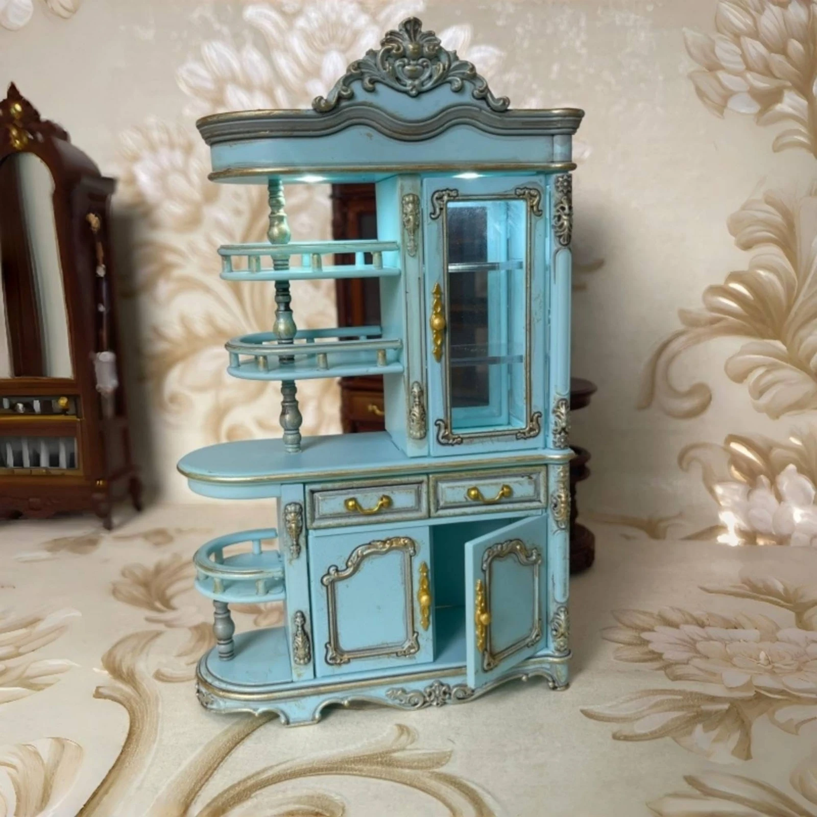 

1:12 Scale Cabinet Realistic Feature Dollhouse Cabinet Model Miniature Wooden Cupboard Ornate Design