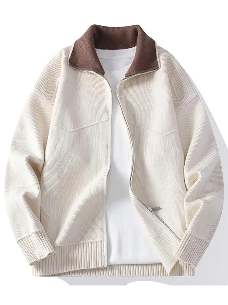 

Новый вязаный кардиган-блуза 2025 года для мужчин: повседневный, свободный крой, с открытым воротником, из смесового полиэстера и вискозы, для весны и осени