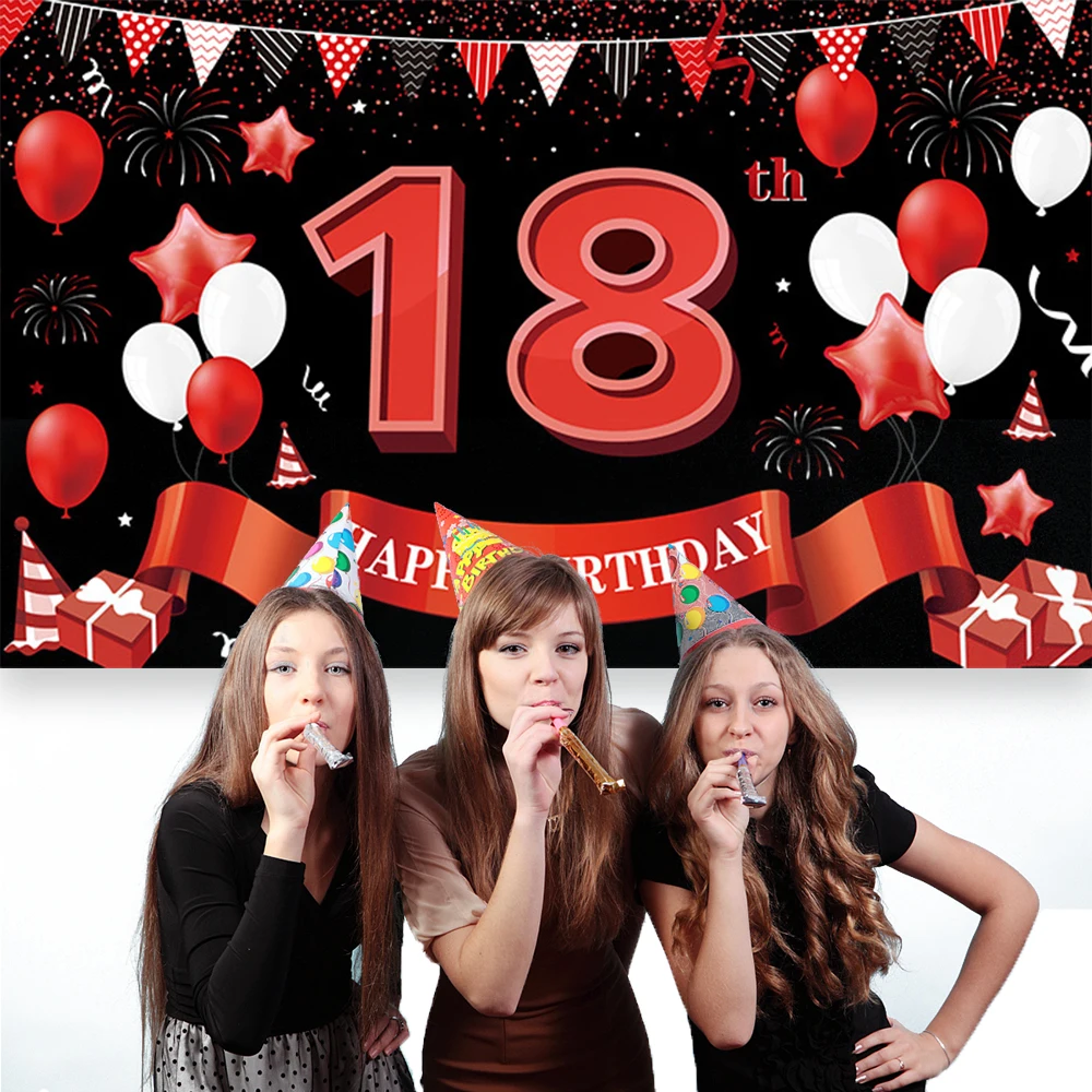 Red and Black Balloon Birthday Background 18 30 40 50th Birthday Party Decoration Banner Women and Men Photography Background