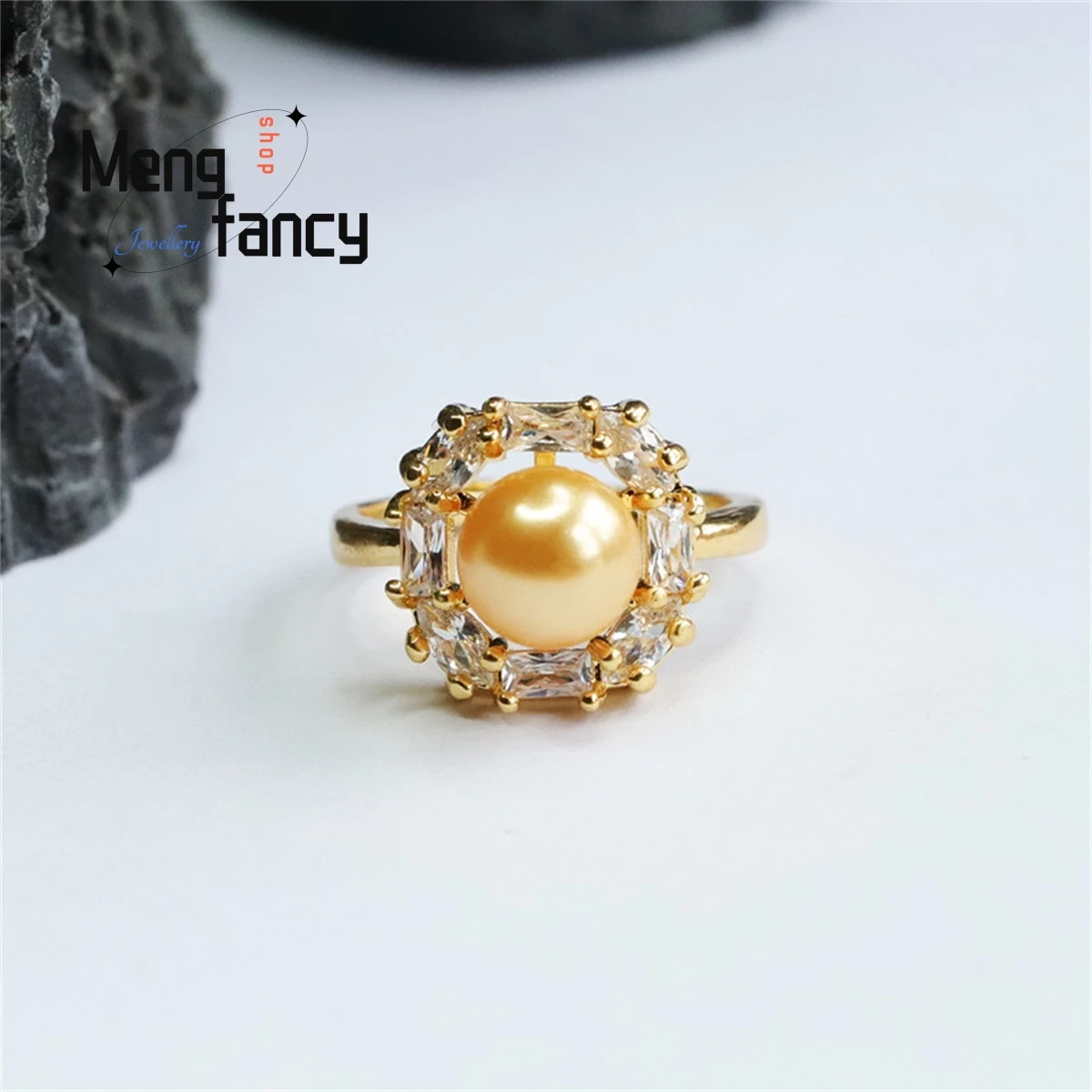 

Natural Pearl Shell Champagne Gold Square Diamond Ring Charm Elegant Personalized Fashion Versatile Exquisite Handicraft Jewelry