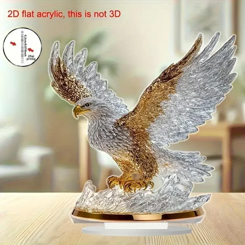 1Pcs Flapping Eagle 2D Table Decoration Modern Animal Vase Figurine Acrylic Flat Ornament For Home Christmas And Halloween Gifts