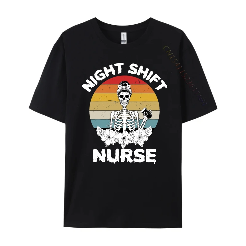 Funny Night Shift Nurse Skeleton Nurses Women Oversized T Shirt Men Original Mens T-Shirts Figures Valentine's Day