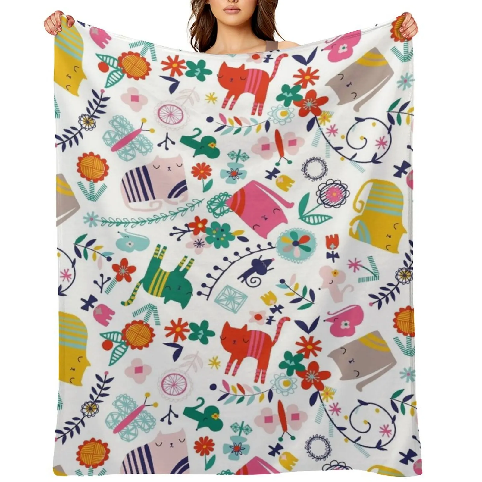 

Cat, mouse and rainbow flowers Throw Blanket Loose anime Tourist Decorative Sofa Blankets