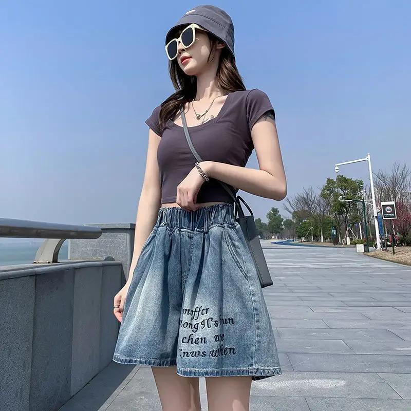 Women Summer Simplicity Loose Large Size Fashion Letter High Waist Wide Leg Women Clothes Casual All-match Appear Thin Shorts