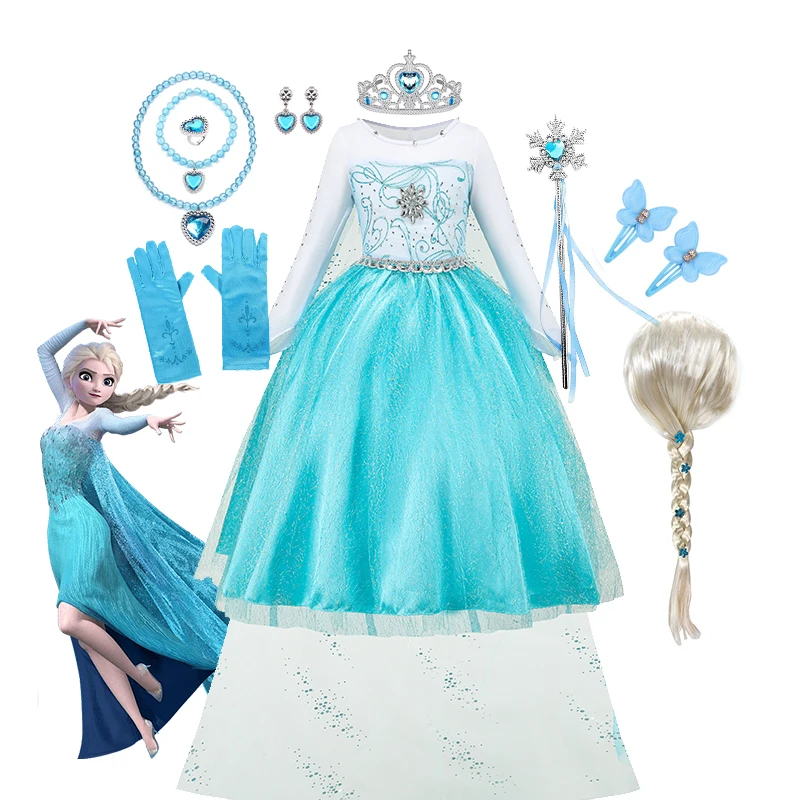 Disney Frozen Elsa Schneekönigin Prinzessin Kleid Mädchen Kostüm Weihnachten Kinder Rollenspiel Karneval Kinder Geburtstag Party Kleid