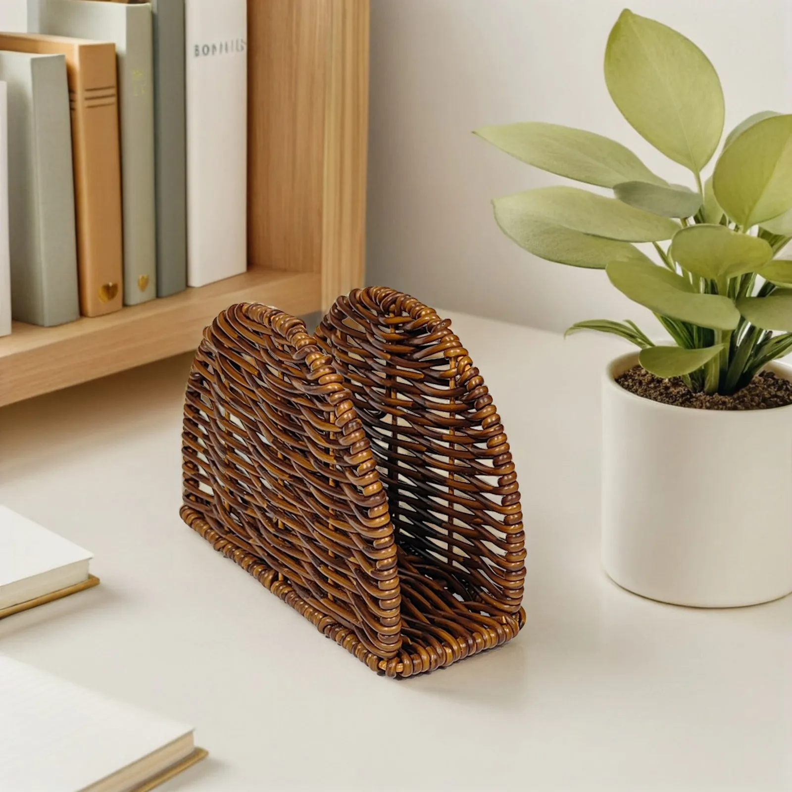 Hand Woven Rustic Table Napkin Holder for Kitchen Dining Farmhouse Paper Tissue Stand Dispenser Organizer Napkin Holders view 6