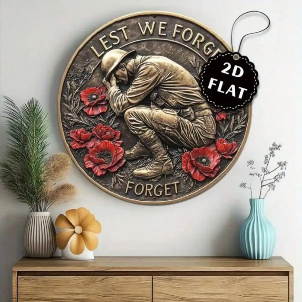 لوحة فنية جدارية معدنية "Lest We Forget" من ANZAC، لافتة جندي الخشخاش الأحمر #4