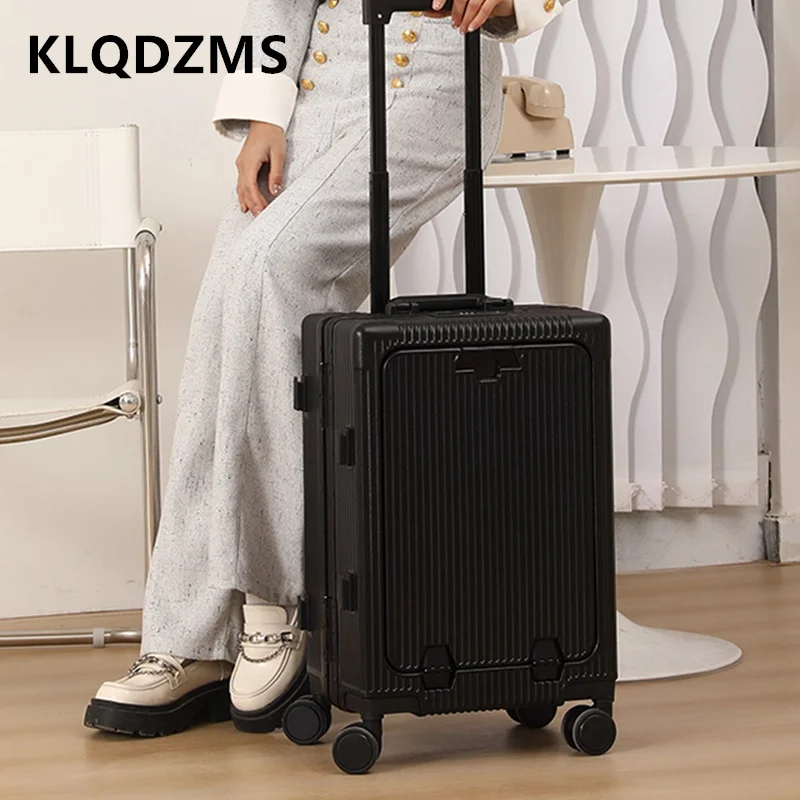 

KLQDZMS Laptop Suitcase Front Opening 20 Inches Boarding Box 24" Large Capacity Trolley Case Multi-function Rolling Luggage